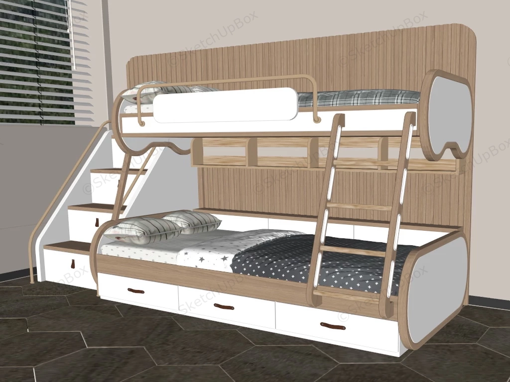 Twin Over Full Bunk Bed Design sketchup model preview - SketchupBox
