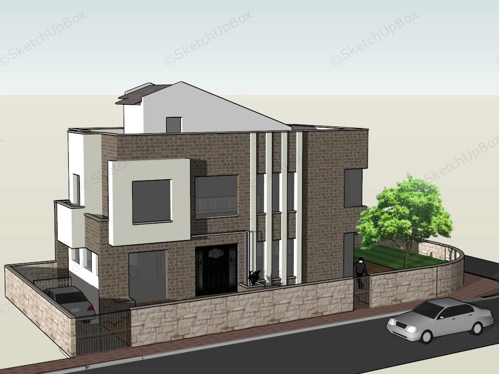 Two Story Urban House sketchup model preview - SketchupBox
