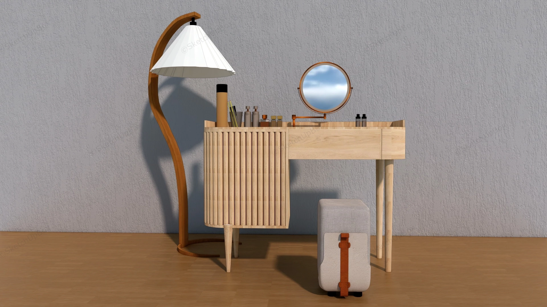 Natural Wood Dressing Table sketchup model preview - SketchupBox