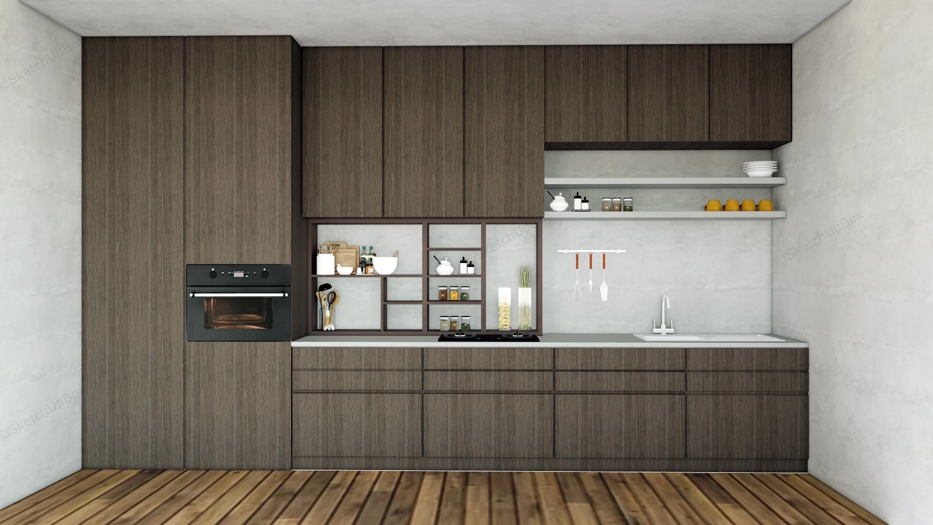 Dark Brown Straight Line Kitchen sketchup model preview - SketchupBox