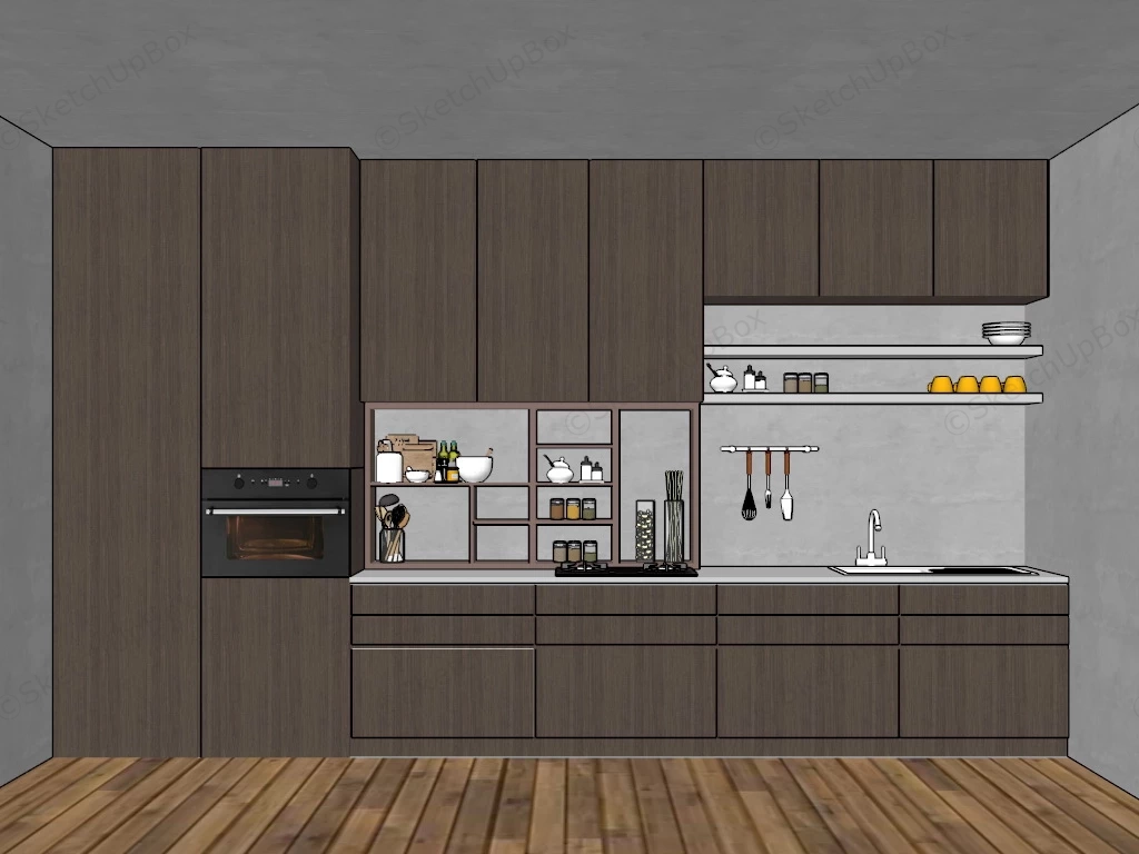 Dark Brown Straight Line Kitchen sketchup model preview - SketchupBox