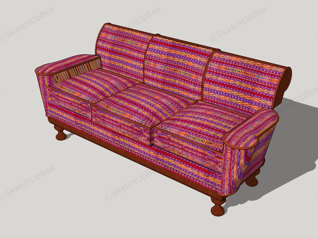 Red Fabric Traditional Sofa sketchup model preview - SketchupBox