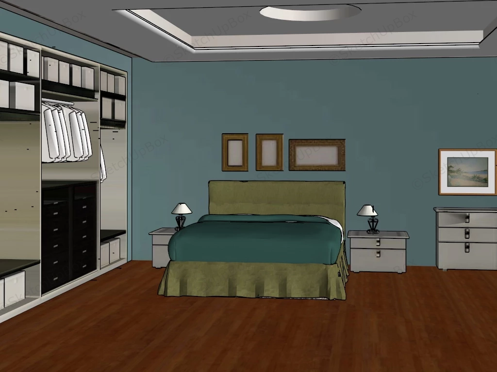 Retro Style Bedroom Idea sketchup model preview - SketchupBox