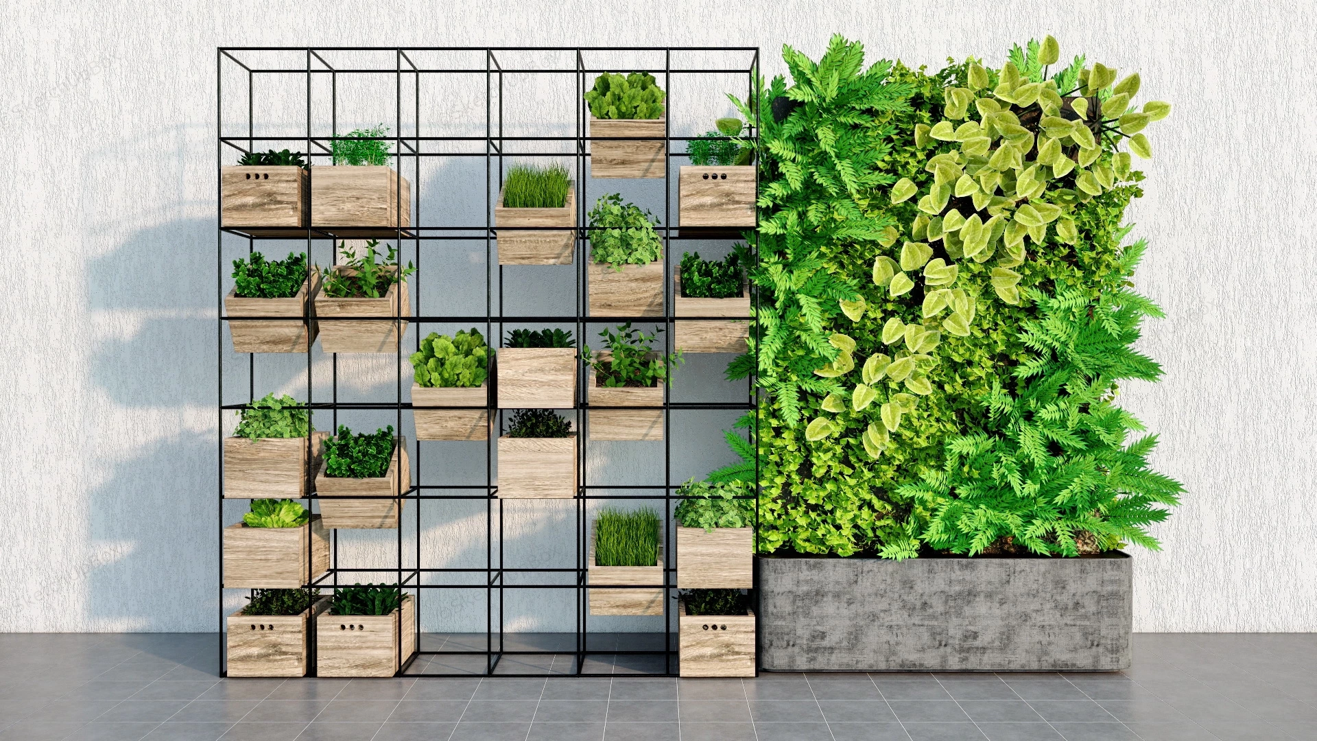 Vertical Garden Green Wall & Planter Shelf sketchup model preview - SketchupBox