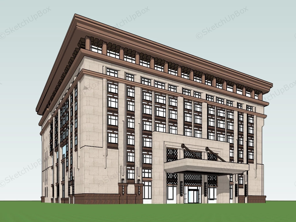 Budget Hotel Exterior Design sketchup model preview - SketchupBox