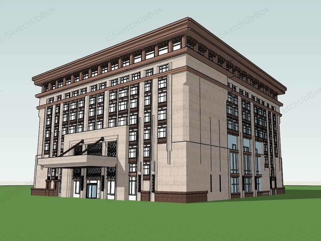 Budget Hotel Exterior Design sketchup model preview - SketchupBox