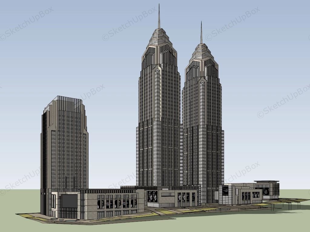 Art Deco Office Complex Buildings sketchup model preview - SketchupBox