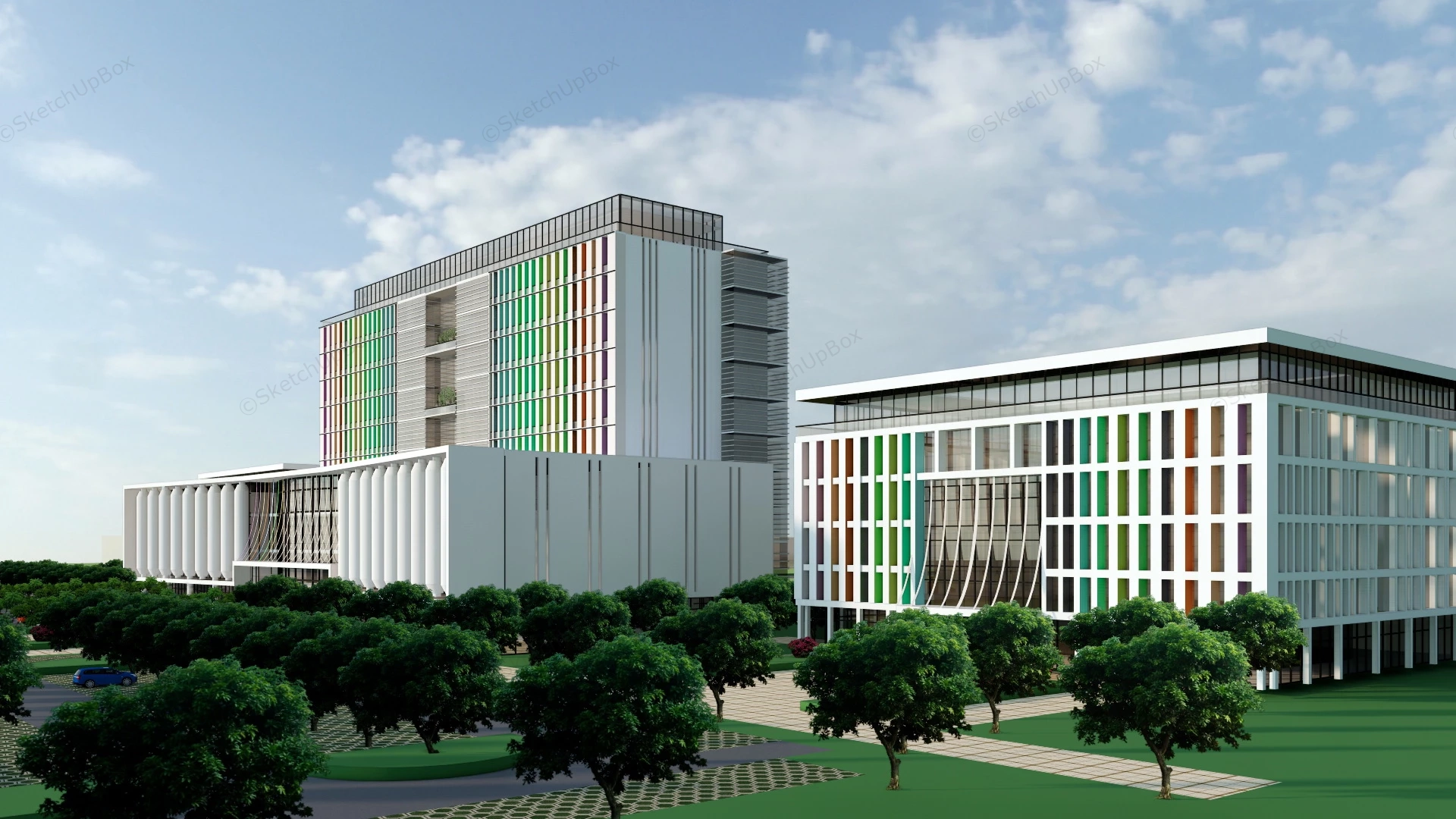 Modern Factory Building Designs sketchup model preview - SketchupBox