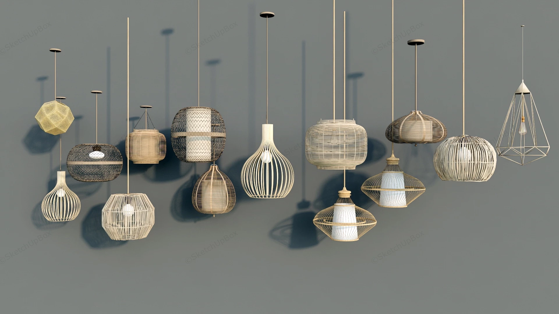 Bamboo Pendant Lights Collection sketchup model preview - SketchupBox