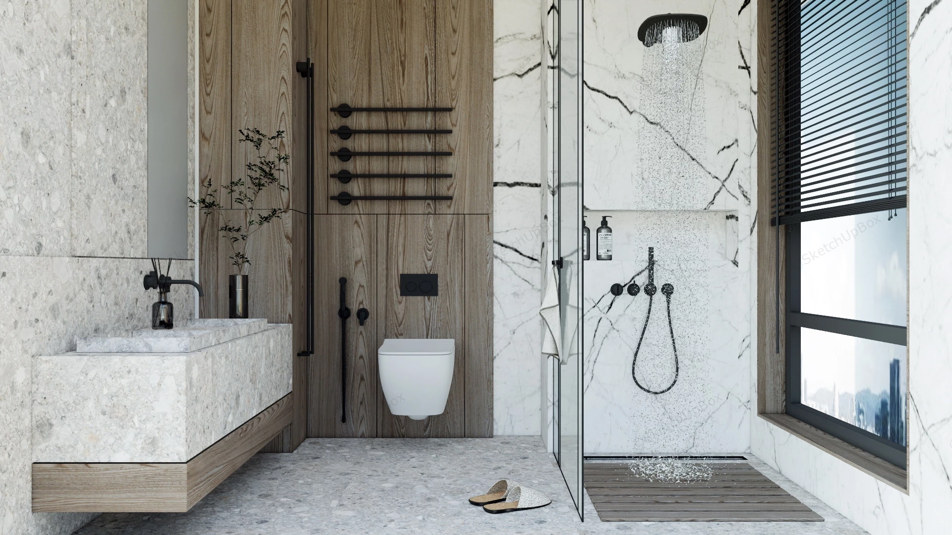 Marble And Wood Bathroom Idea sketchup model preview - SketchupBox