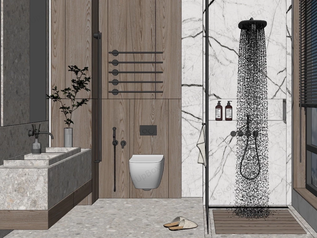 Marble And Wood Bathroom Idea sketchup model preview - SketchupBox