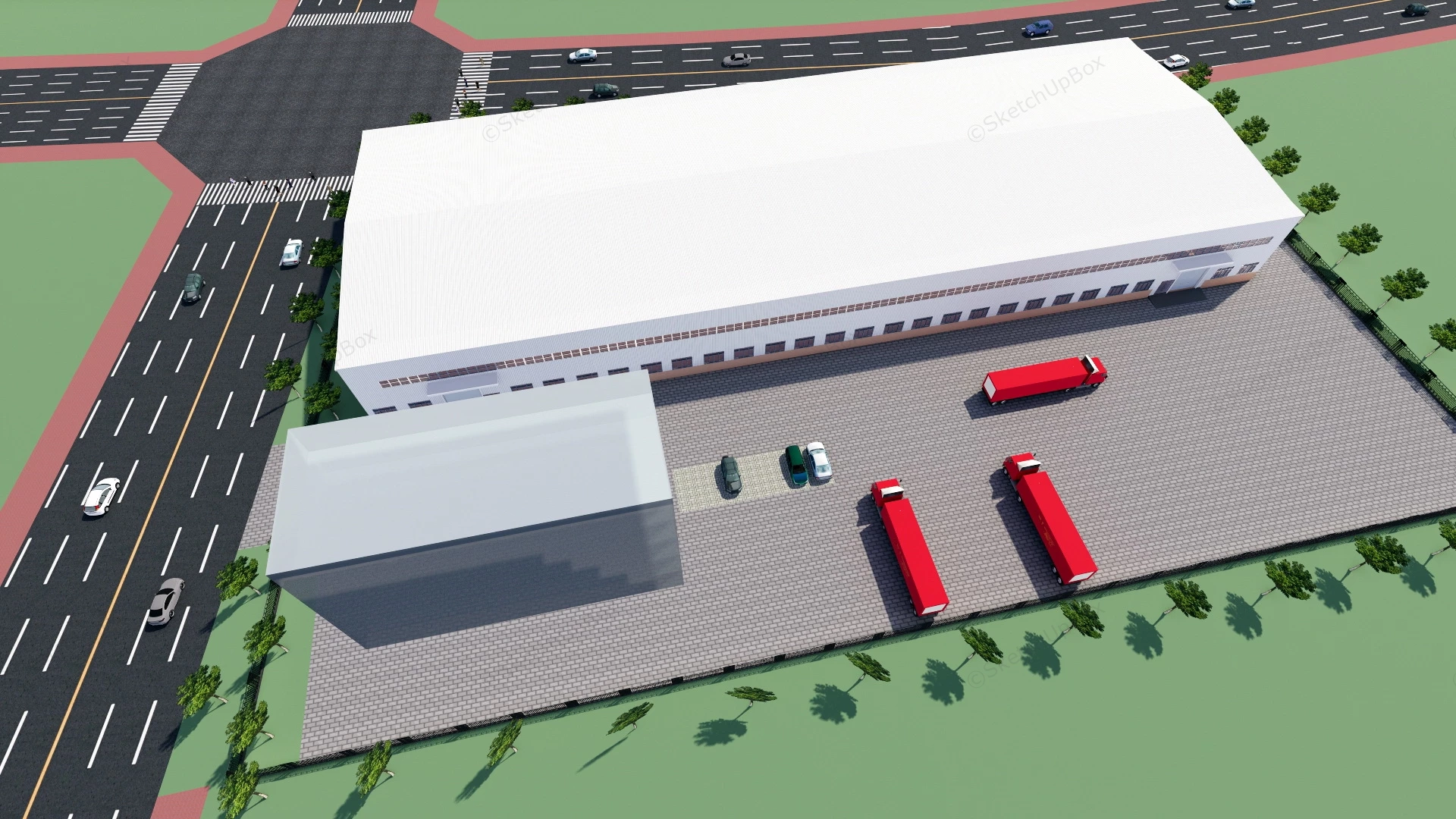 Modern Factory Building sketchup model preview - SketchupBox