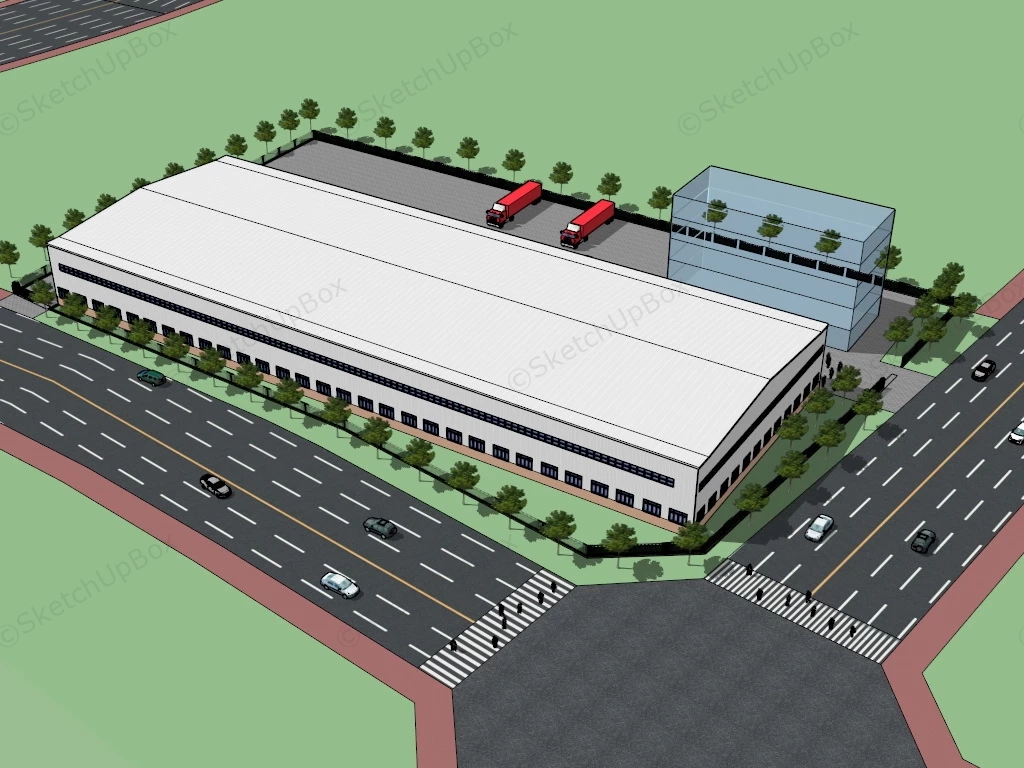 Modern Factory Building sketchup model preview - SketchupBox