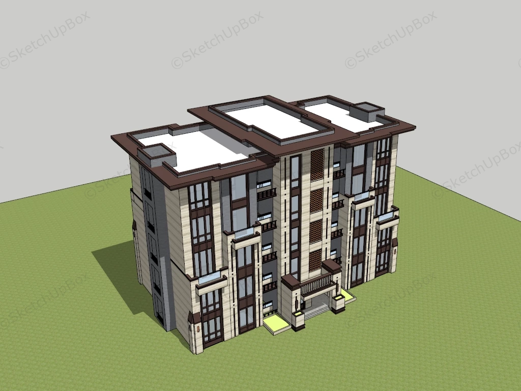 Small Apartment Block sketchup model preview - SketchupBox