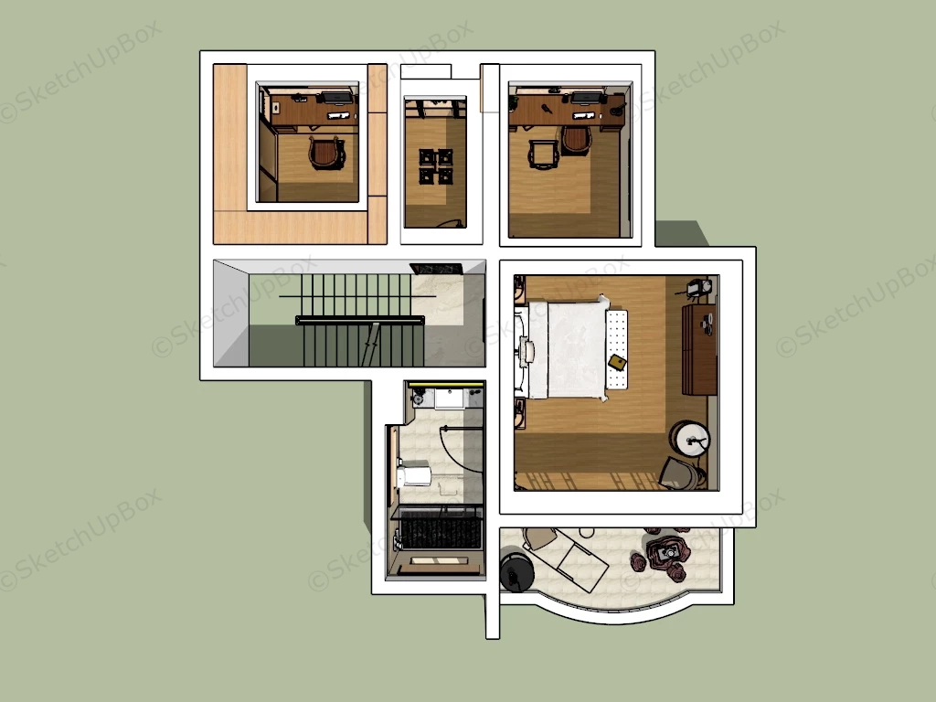 1 Bedroom Apartment Plan sketchup model preview - SketchupBox