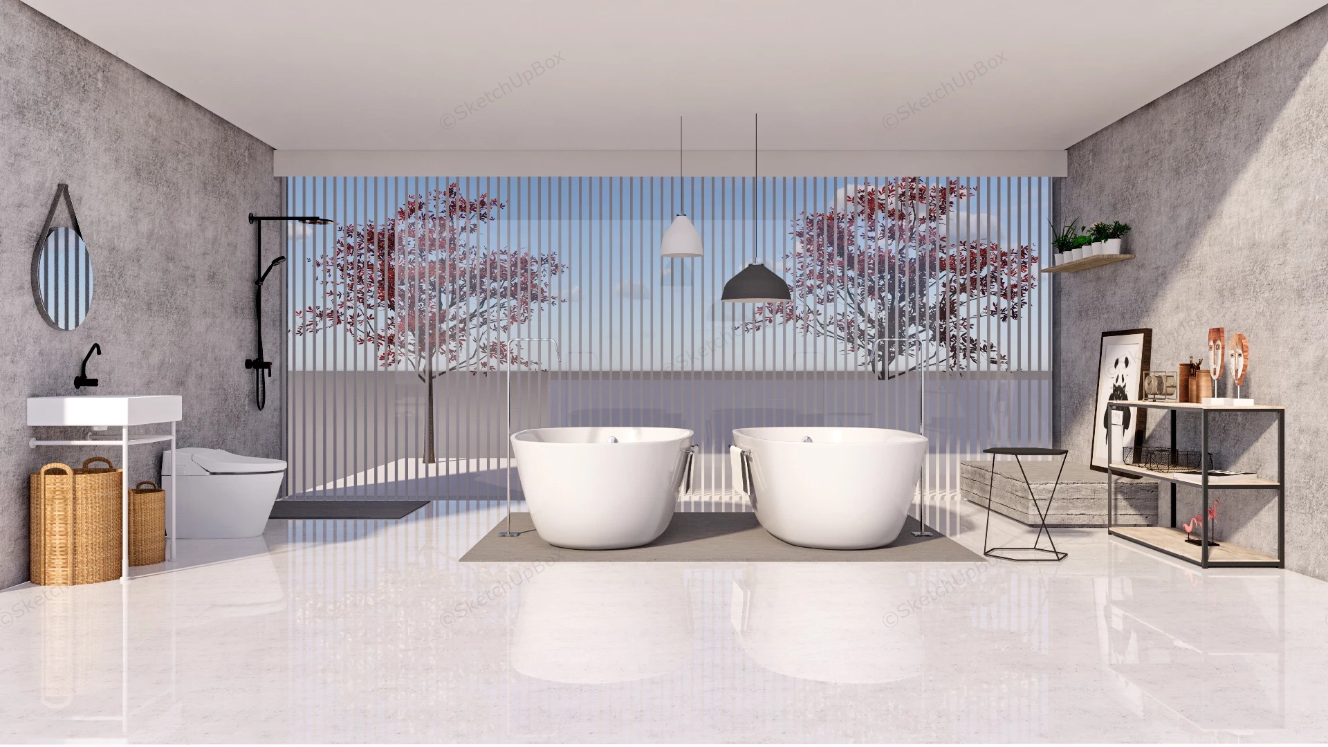 Open Bathroom Design Idea sketchup model preview - SketchupBox