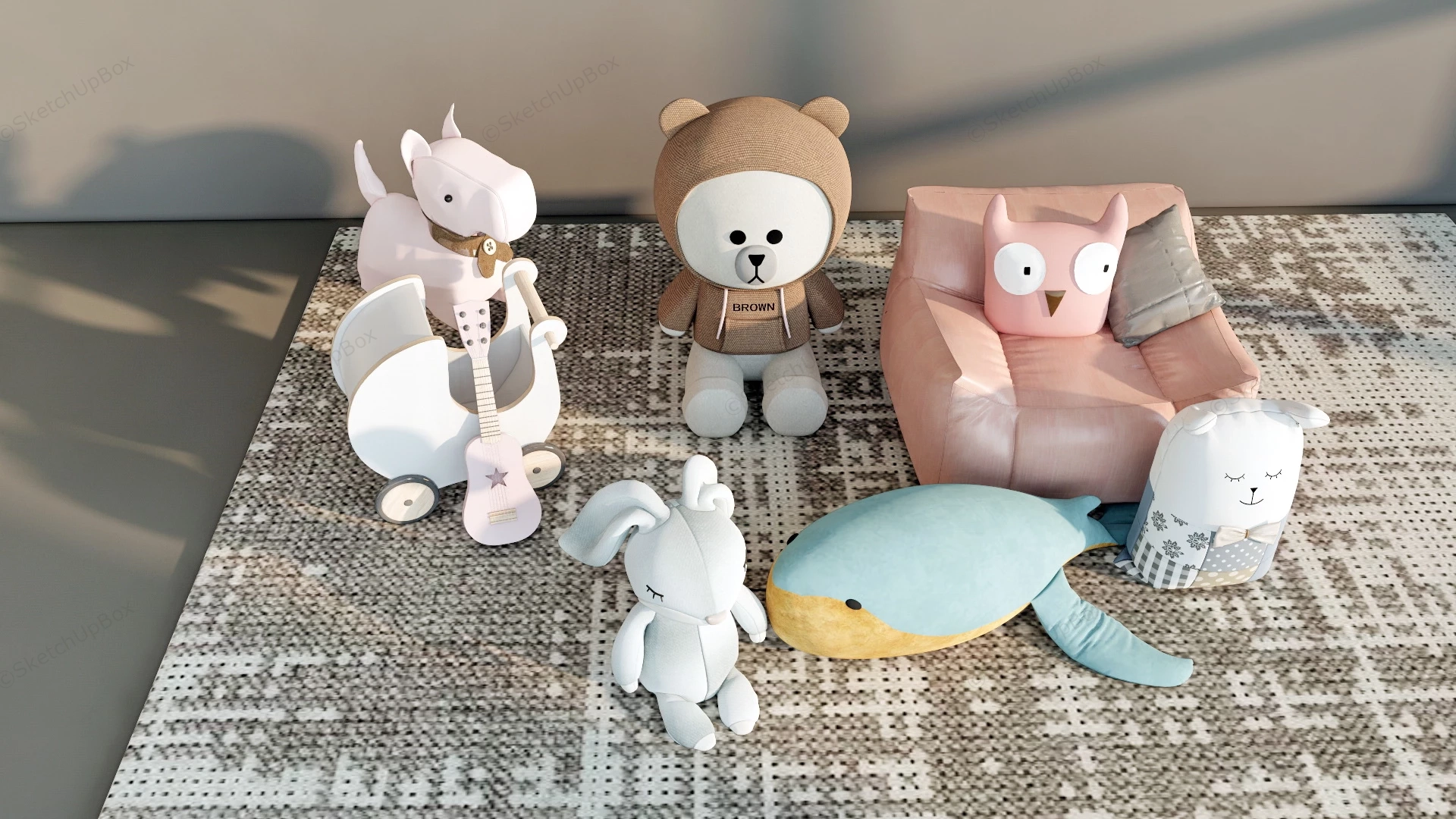Soft Stuffed Toy And Kids Sofa sketchup model preview - SketchupBox