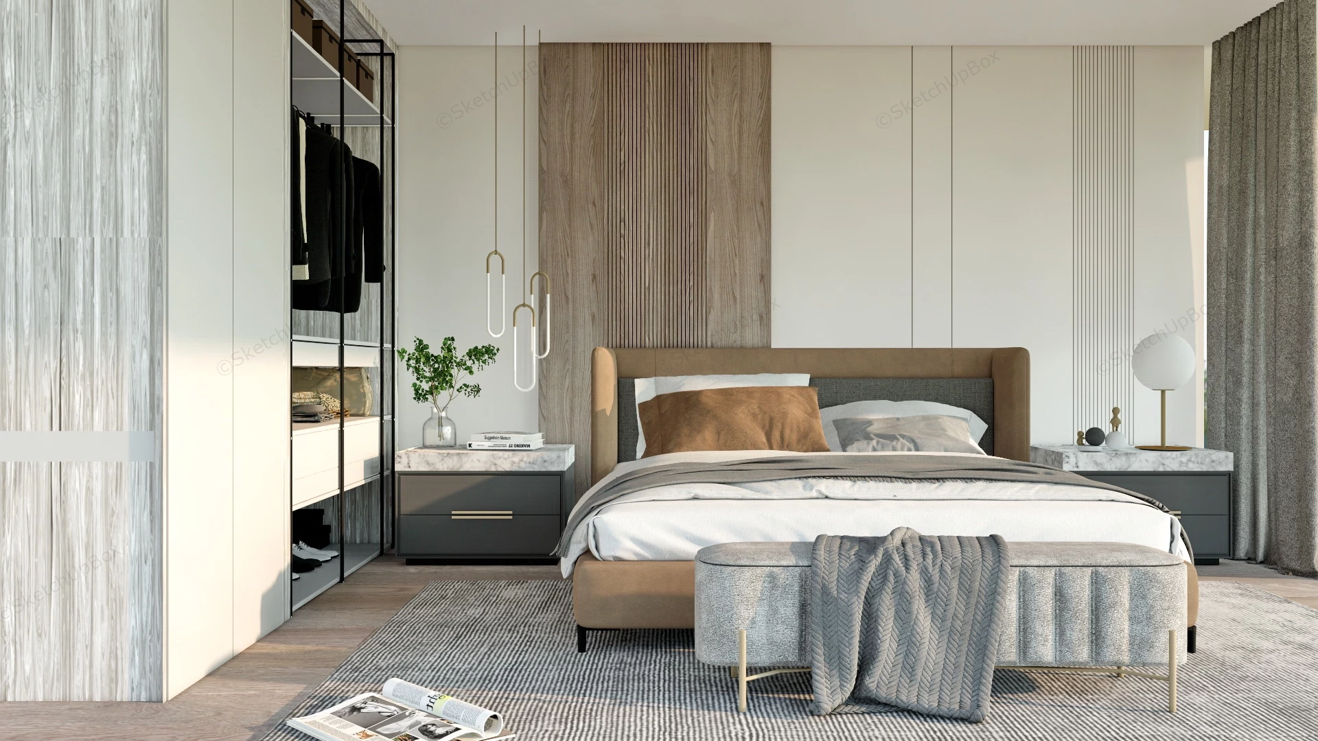 Modern Style Master Bedroom Design sketchup model preview - SketchupBox