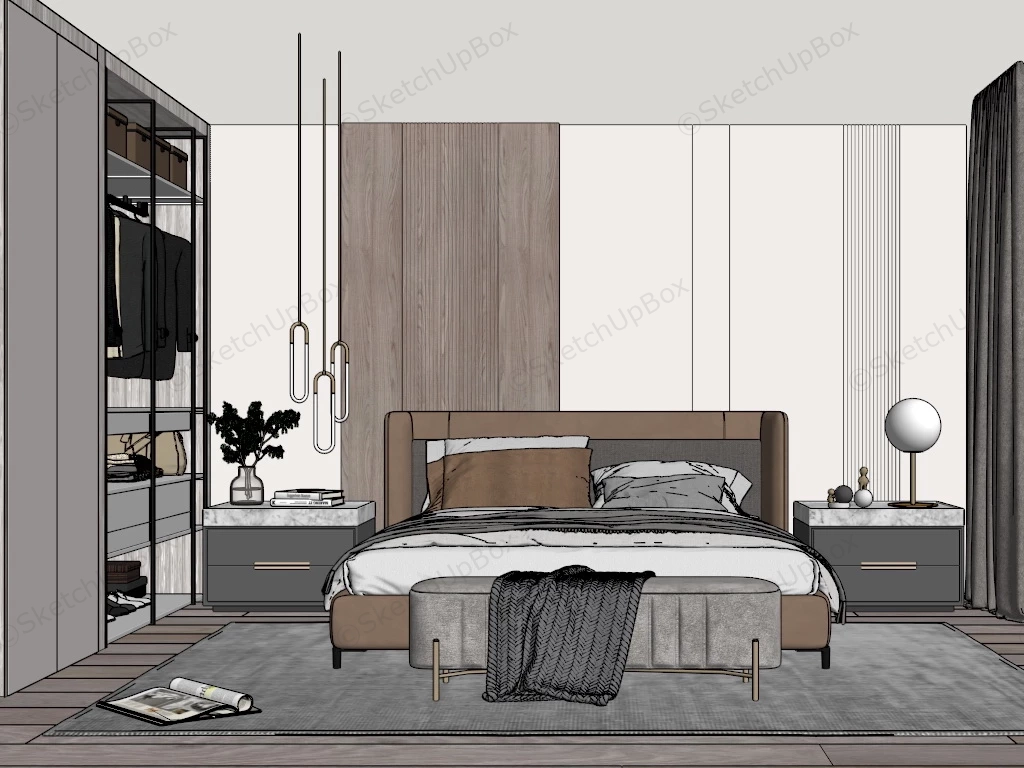 Modern Style Master Bedroom Design sketchup model preview - SketchupBox