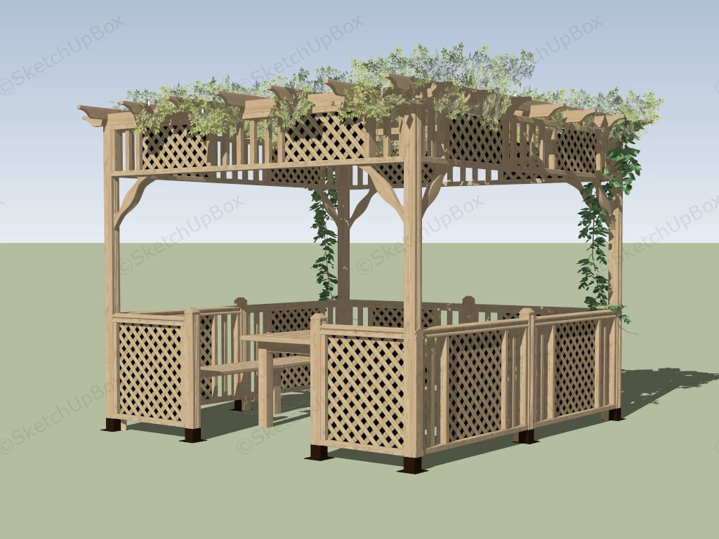 Wooden Gazebo With Table sketchup model preview - SketchupBox