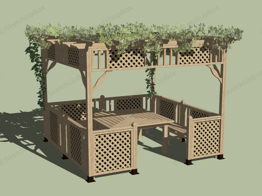 Wooden Gazebo With Table sketchup model preview - SketchupBox
