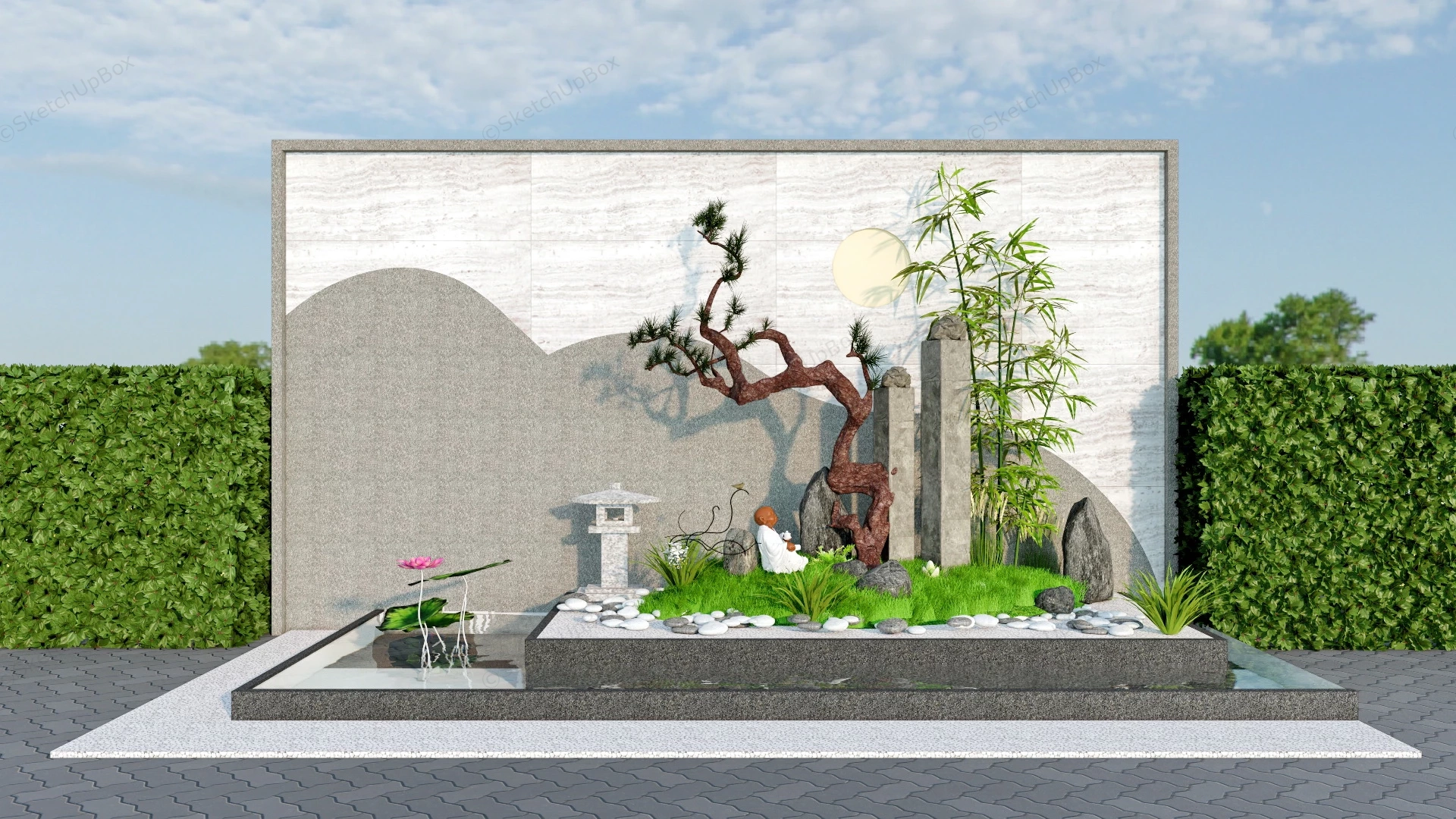 Landscape Water Feature Wall sketchup model preview - SketchupBox
