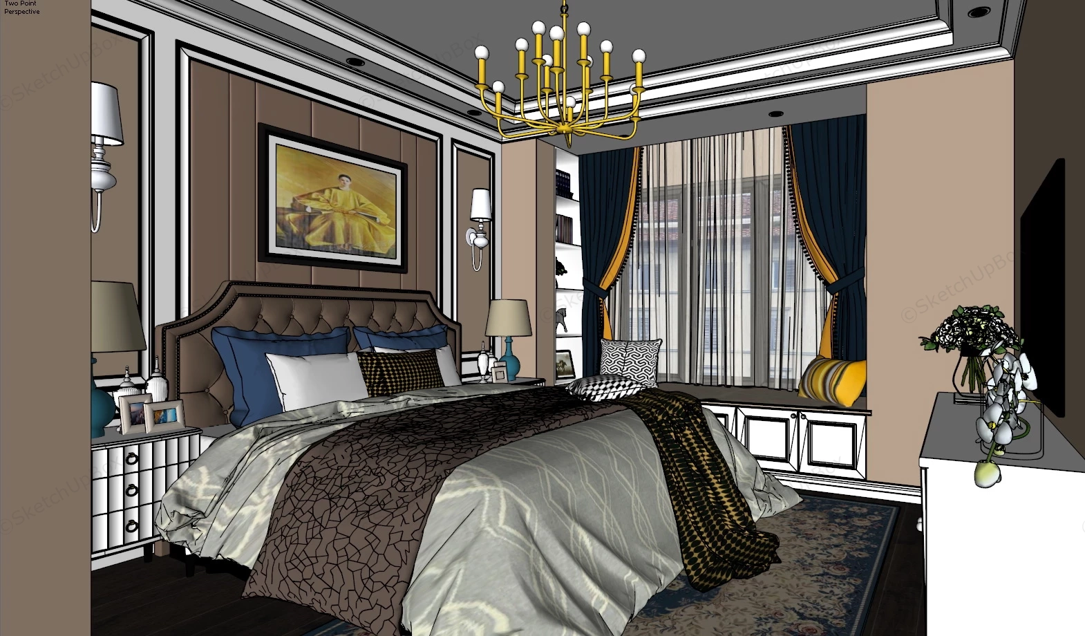 Traditional Bedroom Design sketchup model preview - SketchupBox