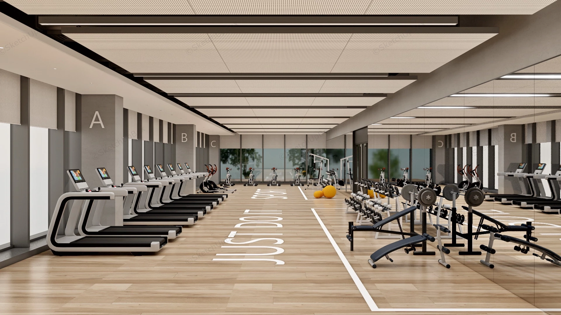 Fitness Center Gym Design sketchup model preview - SketchupBox