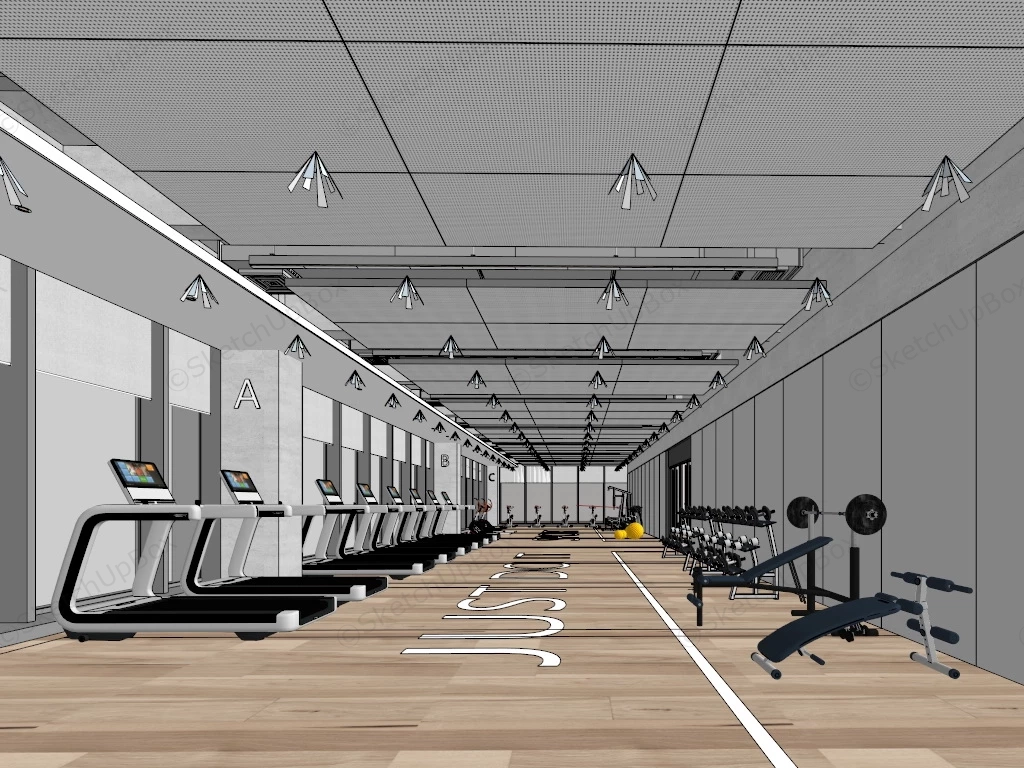 Fitness Center Gym Design sketchup model preview - SketchupBox