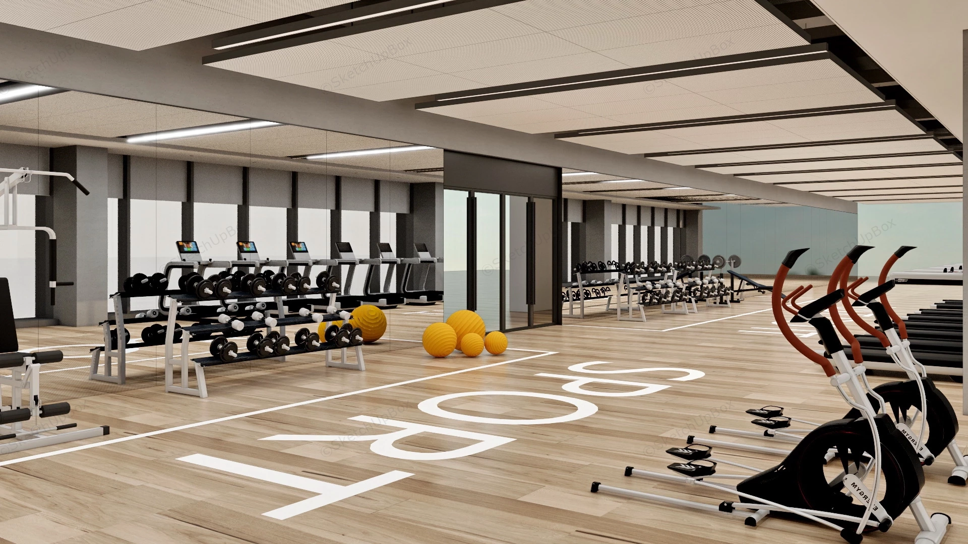 Fitness Center Gym Design sketchup model preview - SketchupBox