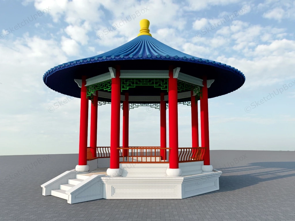 Round Chinese Gazebo sketchup model preview - SketchupBox