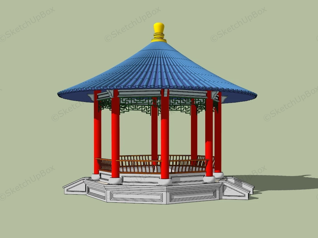 Round Chinese Gazebo sketchup model preview - SketchupBox