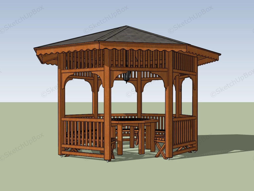 Octagon Gazebo With Table sketchup model preview - SketchupBox
