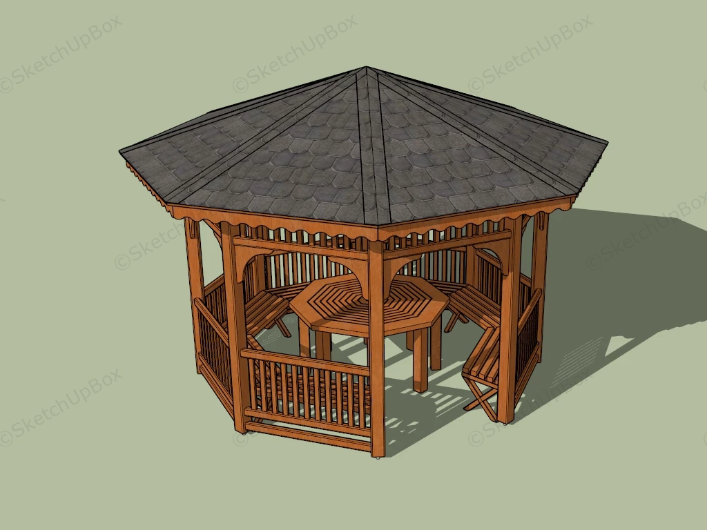 Octagon Gazebo With Table sketchup model preview - SketchupBox