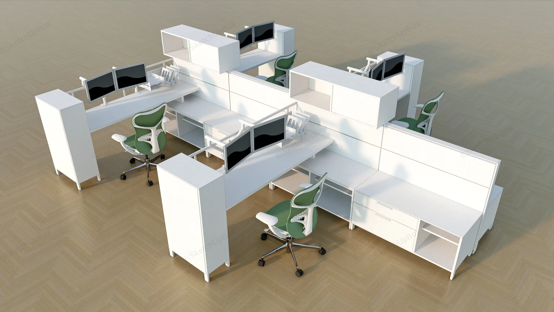 4 Cubicle Office Workstation sketchup model preview - SketchupBox