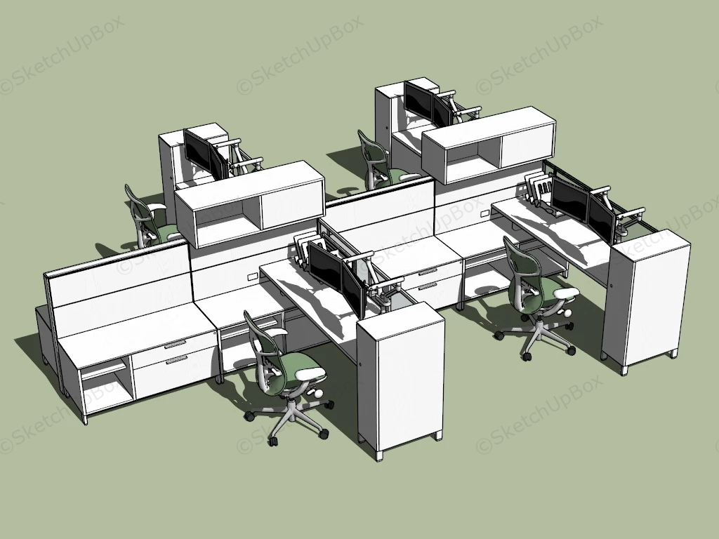4 Cubicle Office Workstation sketchup model preview - SketchupBox