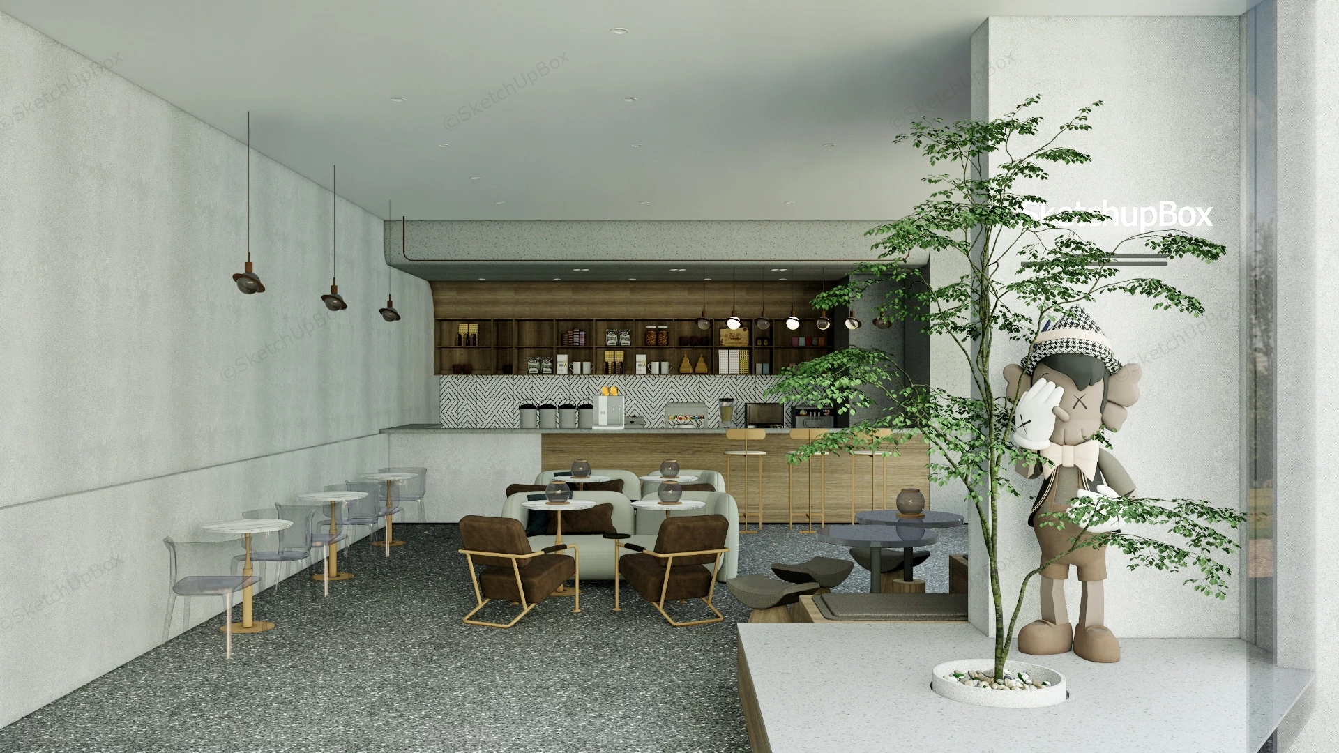 Casual Cafe Interior Design sketchup model preview - SketchupBox
