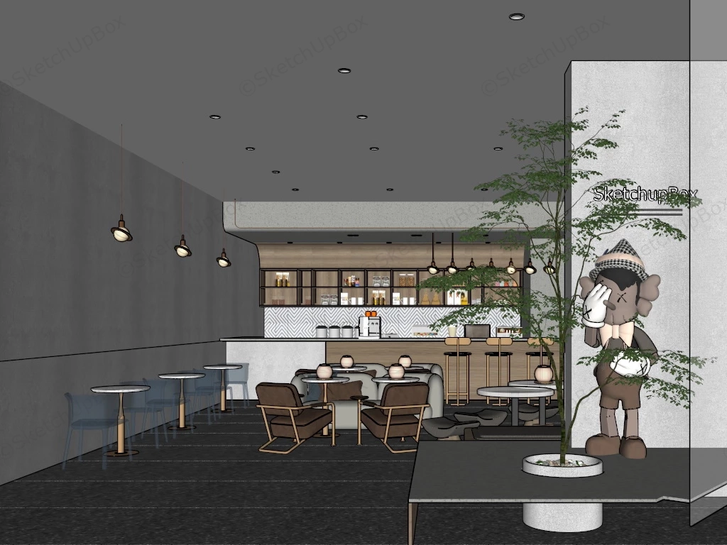 Casual Cafe Interior Design sketchup model preview - SketchupBox
