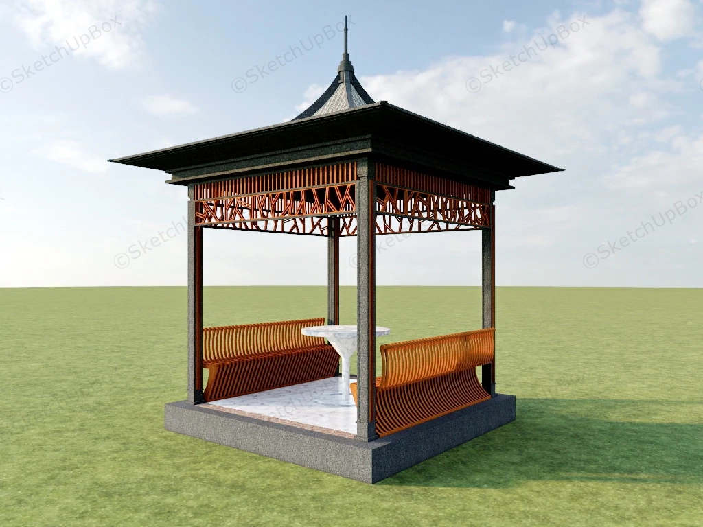 Korean Style Gazebo With Bench sketchup model preview - SketchupBox