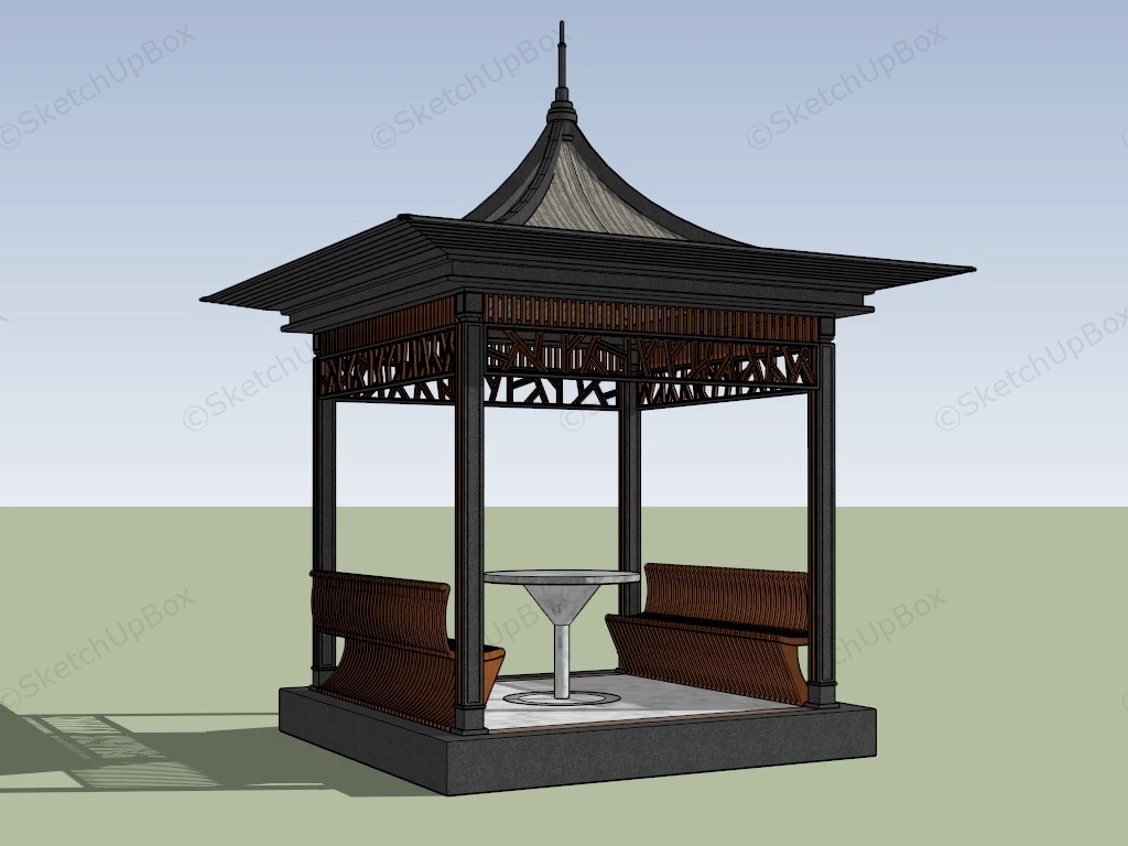 Korean Style Gazebo With Bench sketchup model preview - SketchupBox