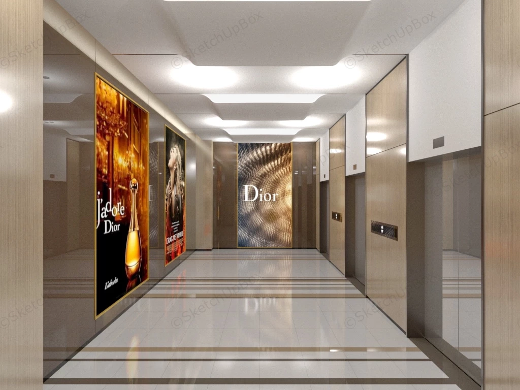 Modern Hotel Elevator Hall sketchup model preview - SketchupBox