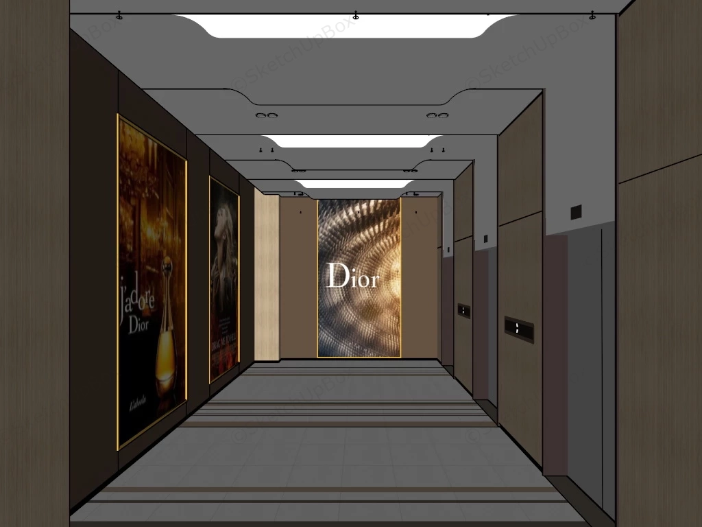 Modern Hotel Elevator Hall sketchup model preview - SketchupBox