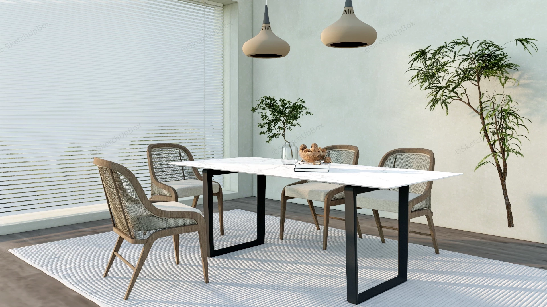 Scandinavian Style Dining Room Set sketchup model preview - SketchupBox