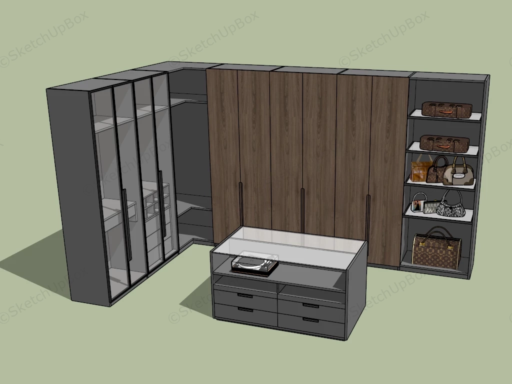 Modern L Shaped Wardrobe Design sketchup model preview - SketchupBox