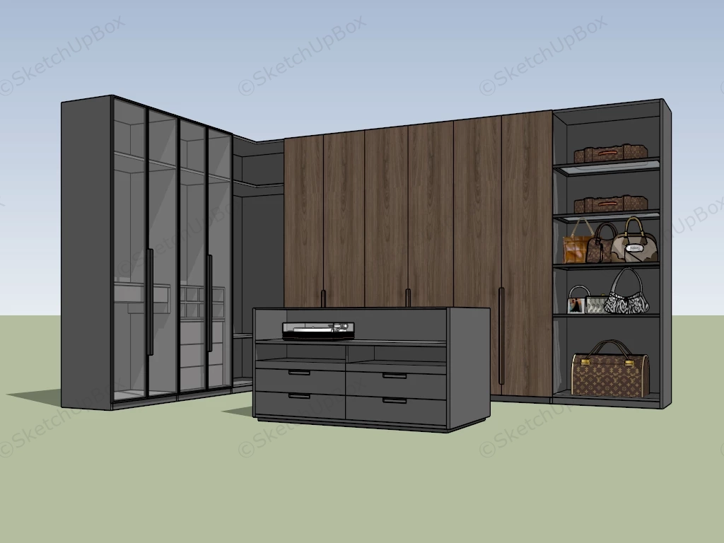 Modern L Shaped Wardrobe Design sketchup model preview - SketchupBox