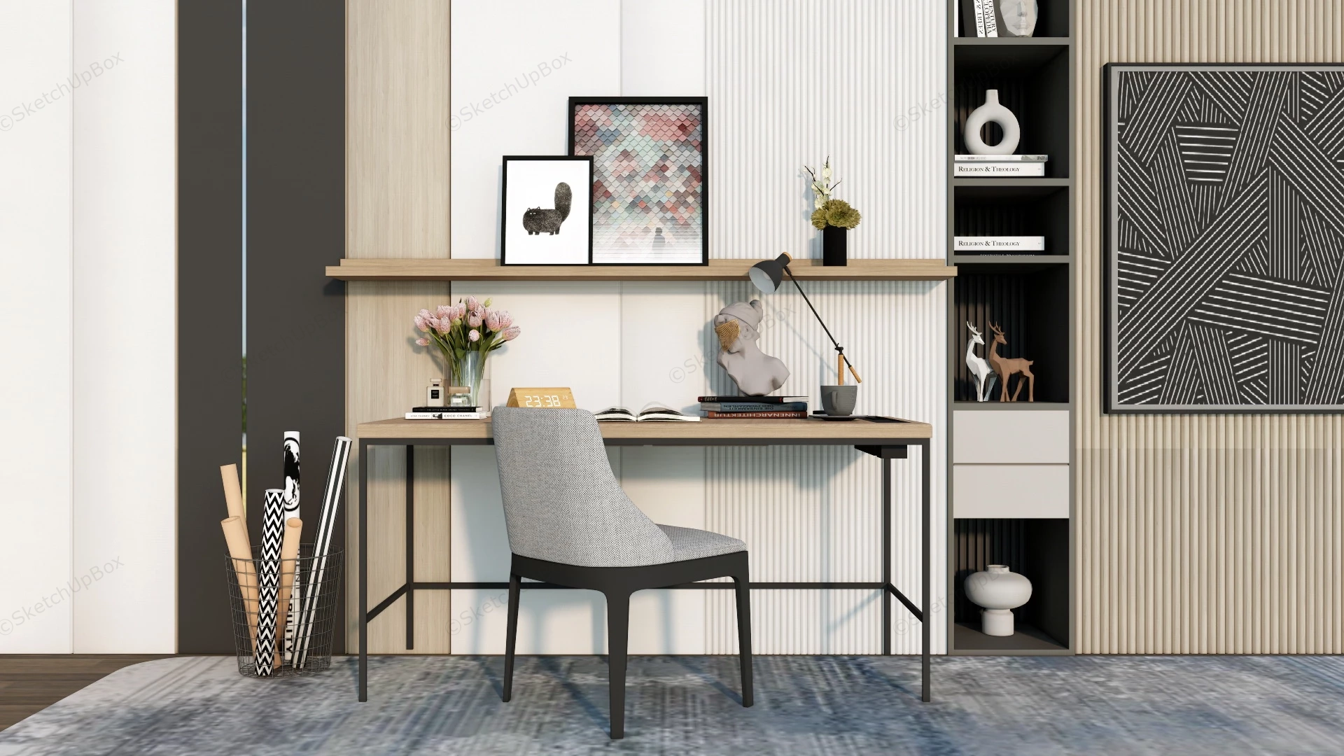 Minimalist Home Office Design sketchup model preview - SketchupBox