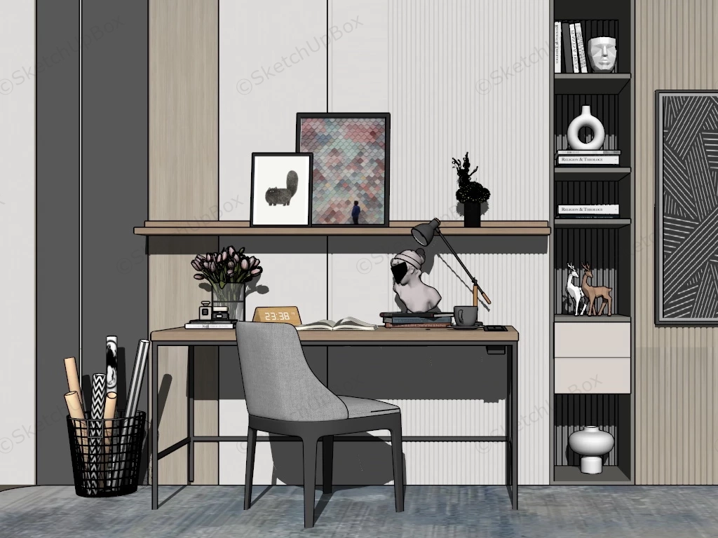 Minimalist Home Office Design sketchup model preview - SketchupBox