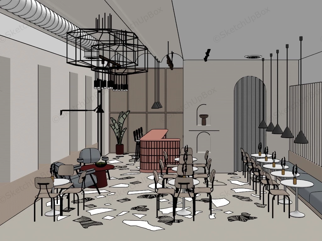Elegant & Cozy Cafe Interior Design sketchup model preview - SketchupBox