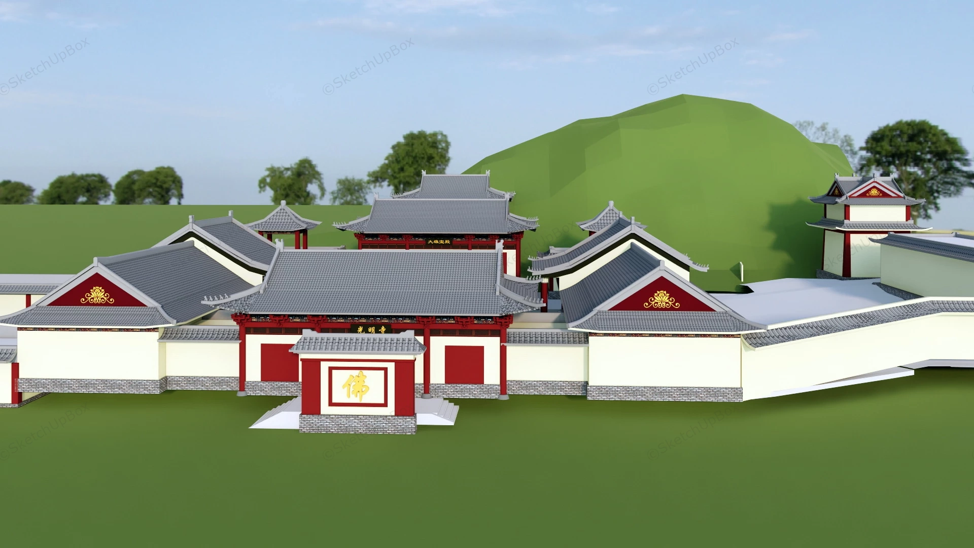Chinese Temple Plan sketchup model preview - SketchupBox