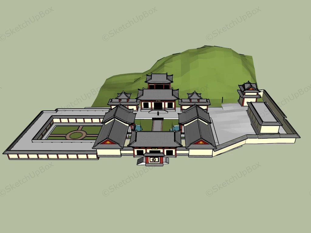 Chinese Temple Plan sketchup model preview - SketchupBox